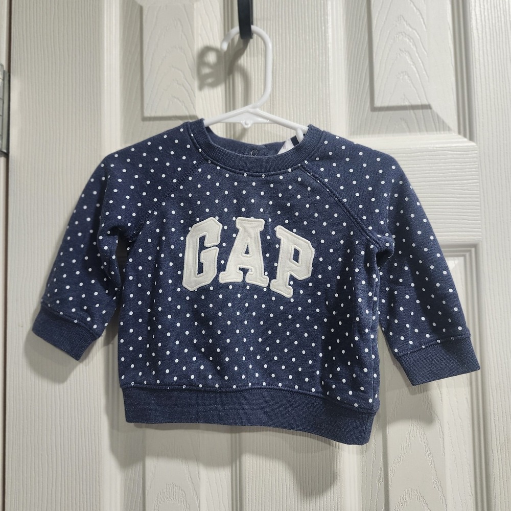 Gap 6-12 Month Blue Polka Dot Sweatshirt‎ With Gap Logo